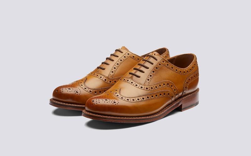 Grenson Stanley Mens Oxford Brogue - Brown Calf Leather with a Leather Sole TQ7538